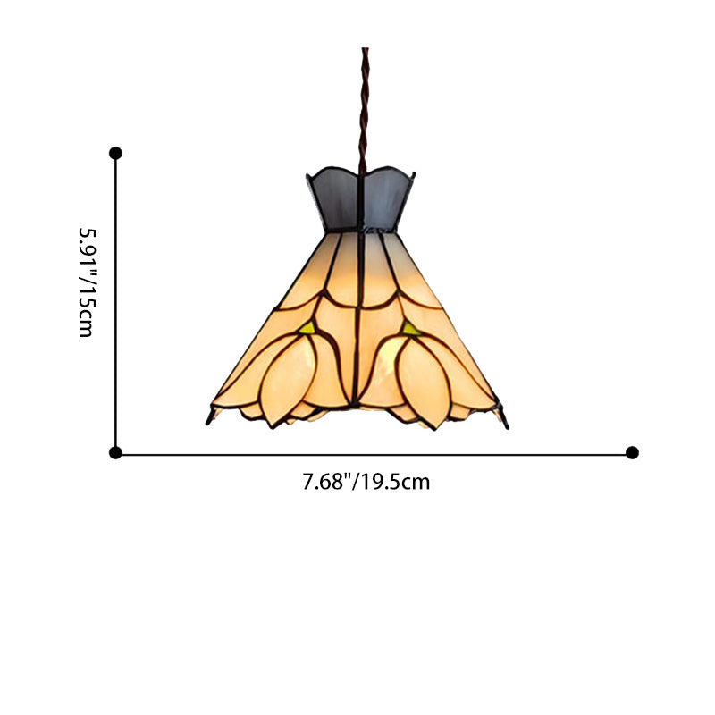 Traditional Vintage Copper Glass Cone-Flower 1-Light Pendant Light For Living Room