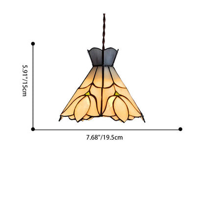Traditional Vintage Copper Glass Cone-Flower 1-Light Pendant Light For Living Room