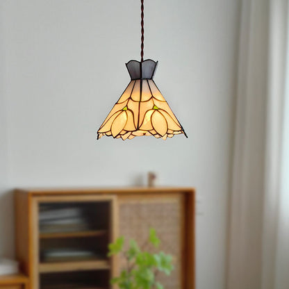 Traditional Vintage Copper Glass Cone-Flower 1-Light Pendant Light For Living Room