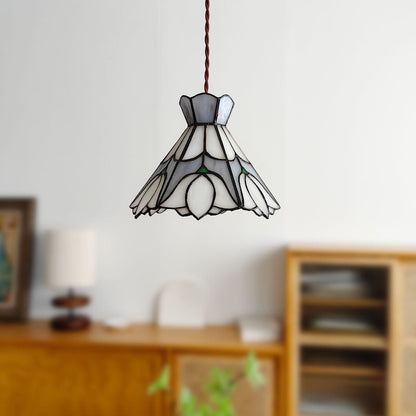 Traditional Vintage Copper Glass Cone-Flower 1-Light Pendant Light For Living Room