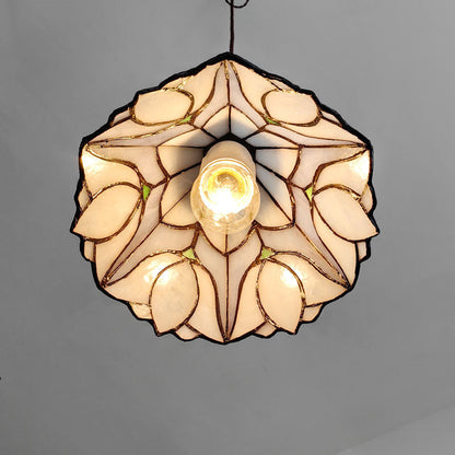 Traditional Vintage Copper Glass Cone-Flower 1-Light Pendant Light For Living Room