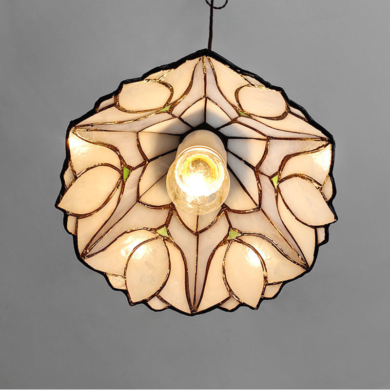 Traditional Vintage Copper Glass Cone-Flower 1-Light Pendant Light For Living Room