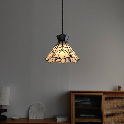 Traditional Vintage Copper Glass Cone-Flower 1-Light Pendant Light For Living Room
