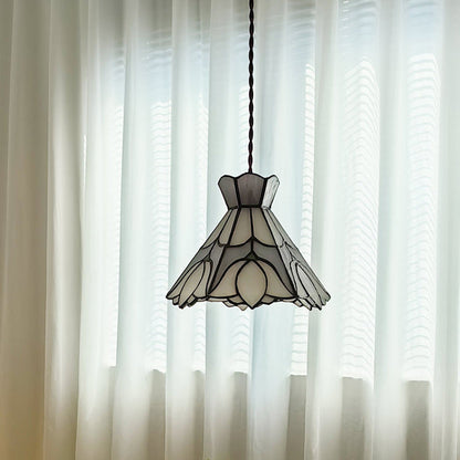 Traditional Vintage Copper Glass Cone-Flower 1-Light Pendant Light For Living Room