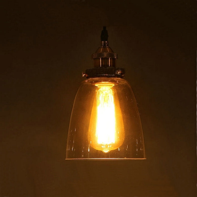 Traditional Vintage Metal Glass Round Cup-Shaped 1-Light Pendant Light For Bedroom