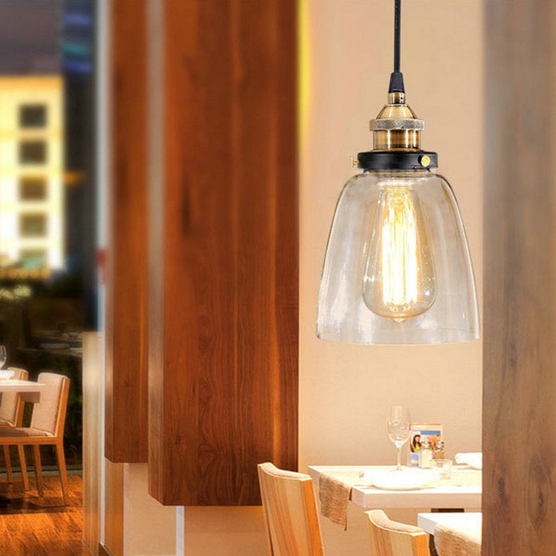 Traditional Vintage Metal Glass Round Cup-Shaped 1-Light Pendant Light For Bedroom