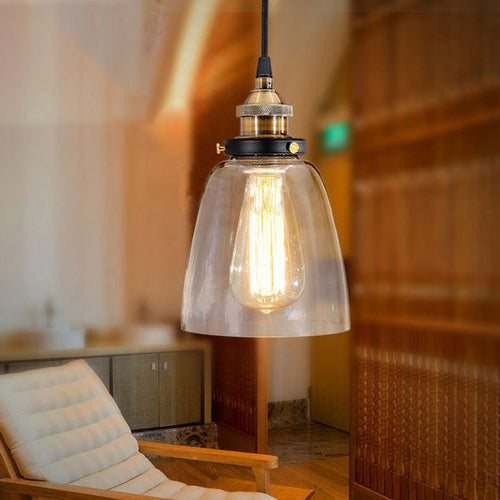 Traditional Vintage Metal Glass Round Cup-Shaped 1-Light Pendant Light For Bedroom