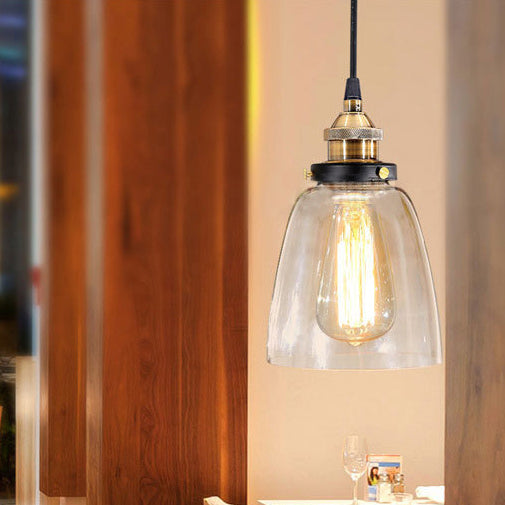 Traditional Vintage Metal Glass Round Cup-Shaped 1-Light Pendant Light For Bedroom