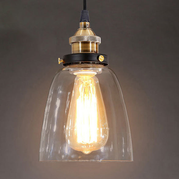 Traditional Vintage Metal Glass Round Cup-Shaped 1-Light Pendant Light For Bedroom