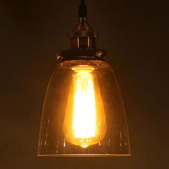 Traditional Vintage Metal Glass Round Cup-Shaped 1-Light Pendant Light For Bedroom