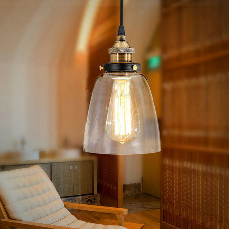 Traditional Vintage Metal Glass Round Cup-Shaped 1-Light Pendant Light For Bedroom