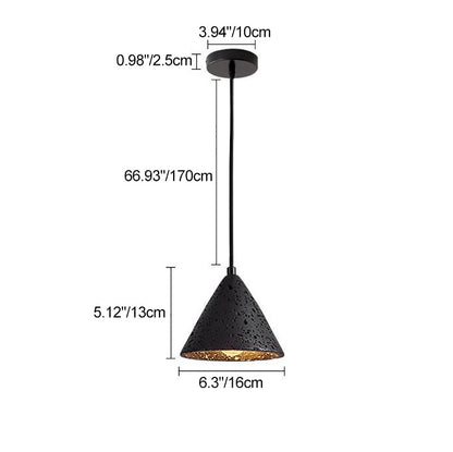 Modern Minimalist Natural Black Travertine Cone 1-Light Pendant Light For Bedroom
