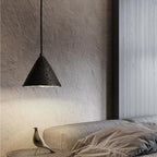 Modern Minimalist Natural Black Travertine Cone 1-Light Pendant Light For Bedroom