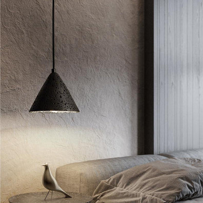 Modern Minimalist Natural Black Travertine Cone 1-Light Pendant Light For Bedroom