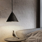 Modern Minimalist Natural Black Travertine Cone 1-Light Pendant Light For Bedroom