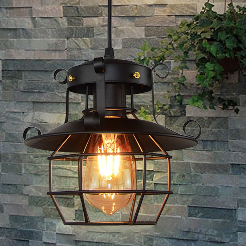 Contemporary Industrial Iron Cage 1-light Pendant Light for Living Room BulbSquare
