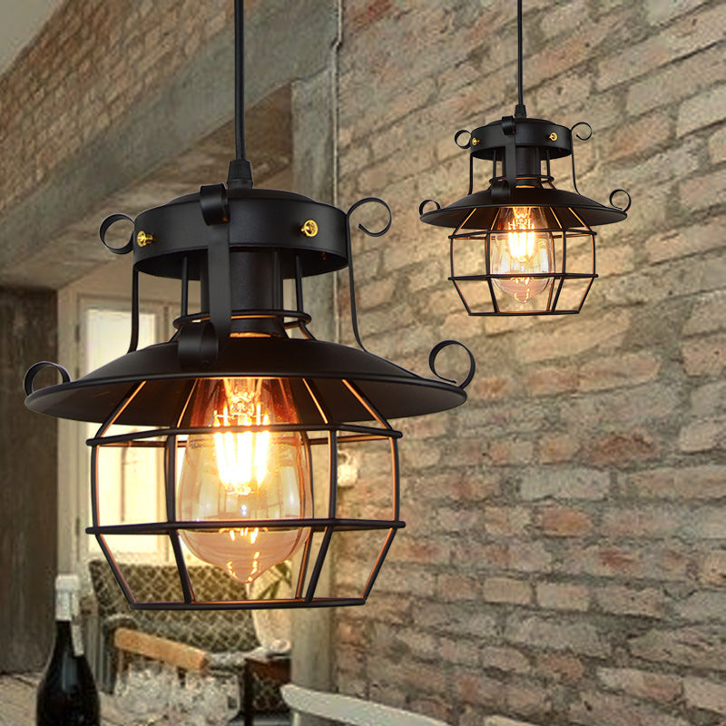 Contemporary Industrial Iron Cage 1-light Pendant Light for Living Room BulbSquare
