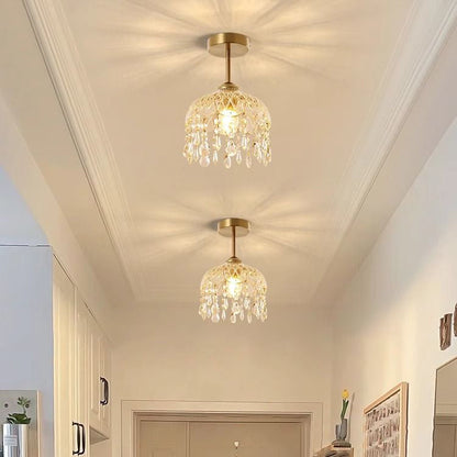 Traditional French Iron Crystal & Glass Dome Tassel 1-light Semi-flush Mount Ceiling Light for Hallway