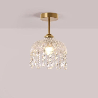 Traditional French Iron Crystal & Glass Dome Tassel 1-light Semi-flush Mount Ceiling Light for Hallway