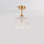 Traditional French Iron Crystal & Glass Dome Tassel 1-light Semi-flush Mount Ceiling Light for Hallway