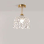 Traditional French Iron Crystal & Glass Dome Tassel 1-light Semi-flush Mount Ceiling Light for Hallway