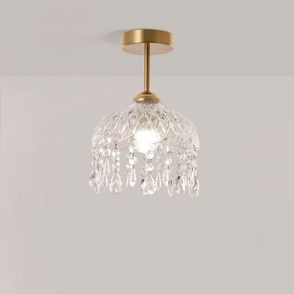 Traditional French Iron Crystal & Glass Dome Tassel 1-light Semi-flush Mount Ceiling Light for Hallway