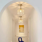 Traditional French Iron Crystal & Glass Dome Tassel 1-light Semi-flush Mount Ceiling Light for Hallway
