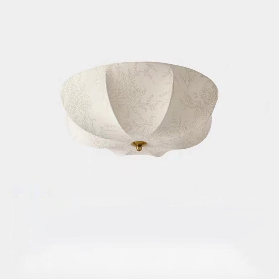 Traditional French Iron And Fabric Circular Floral Pattern LED Flush Mount Ceiling Light For Living Room