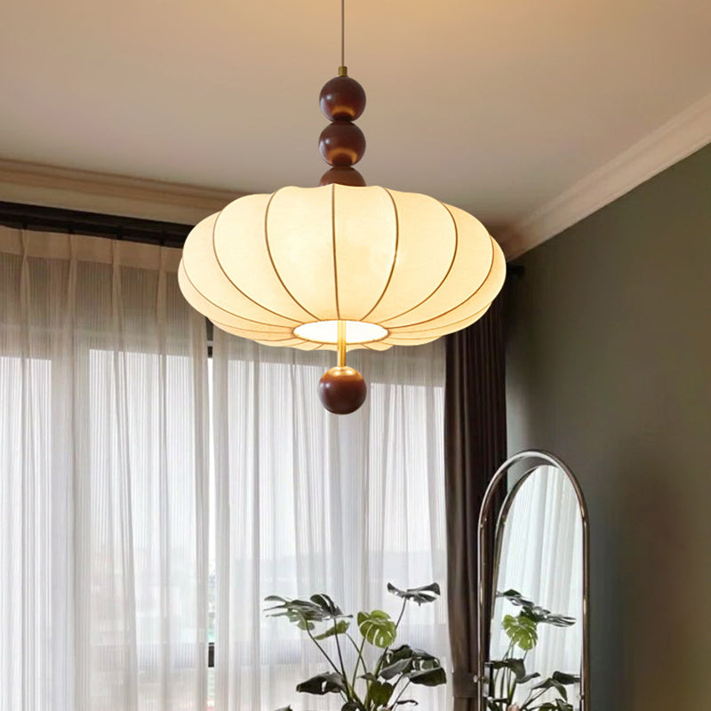 Modern Mid-Century Metal Wood Fabric Circular 3/4-Light Pendant Light For Living Room