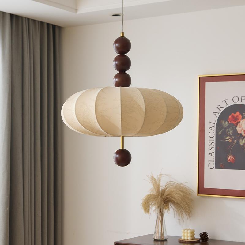 Modern Mid-century Metal Wood Fabric Circular 3/4-light Pendant Light for Living Room BulbSquare
