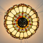 Traditional Tiffany Iron & Stained Glass Heart Dome Floral Pattern 3-Light Semi-Flush Mount Ceiling Light For Living Room