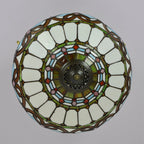 Traditional Tiffany Iron & Stained Glass Heart Dome Floral Pattern 3-Light Semi-Flush Mount Ceiling Light For Living Room