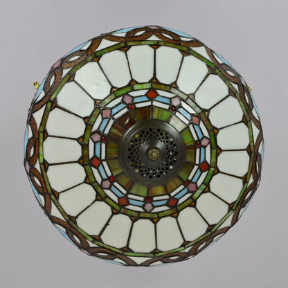 Traditional Tiffany Iron & Stained Glass Heart Dome Floral Pattern 3-Light Semi-Flush Mount Ceiling Light For Living Room