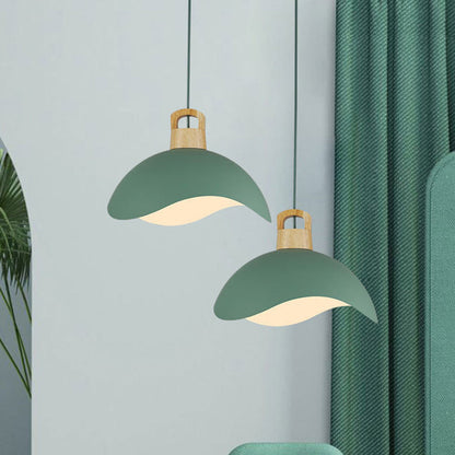 Modern Minimalist Aluminum & Wood Wavy Half-Round 1-Light Pendant Light For Living Room