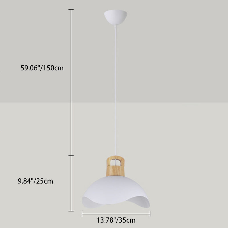 Modern Minimalist Aluminum & Wood Wavy Half-Round 1-Light Pendant Light For Living Room