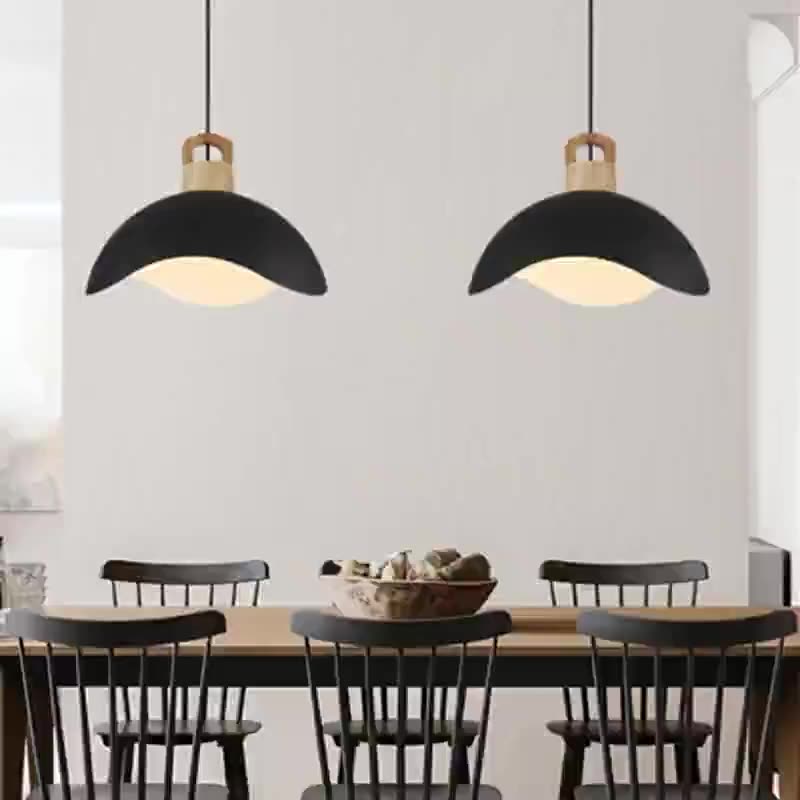 Modern Minimalist Aluminum & Wood Wavy Half-Round 1-Light Pendant Light For Living Room