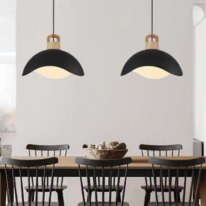 Modern Minimalist Aluminum & Wood Wavy Half-Round 1-Light Pendant Light For Living Room