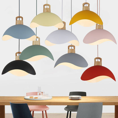 Modern Minimalist Aluminum & Wood Wavy Half-Round 1-Light Pendant Light For Living Room
