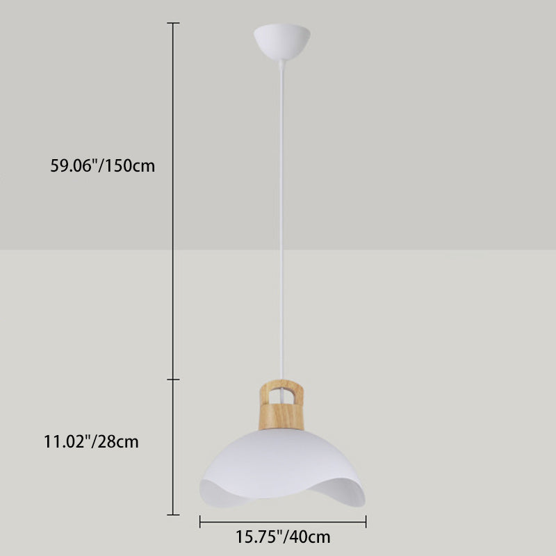 Modern Minimalist Aluminum & Wood Wavy Half-Round 1-Light Pendant Light For Living Room