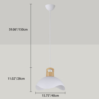 Modern Minimalist Aluminum & Wood Wavy Half-Round 1-Light Pendant Light For Living Room