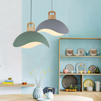 Modern Minimalist Aluminum & Wood Wavy Half-Round 1-Light Pendant Light For Living Room
