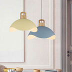 Modern Minimalist Aluminum & Wood Wavy Half-Round 1-Light Pendant Light For Living Room