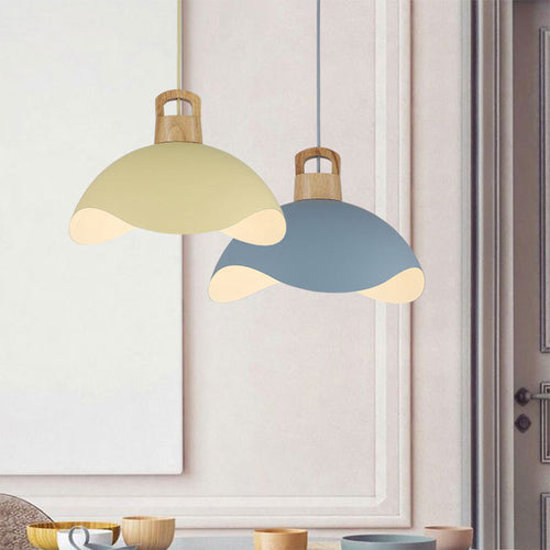 Modern Minimalist Aluminum & Wood Wavy Half-Round 1-Light Pendant Light For Living Room