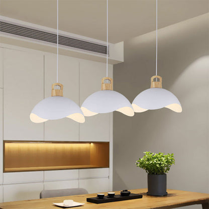 Modern Minimalist Aluminum & Wood Wavy Half-Round 1-Light Pendant Light For Living Room
