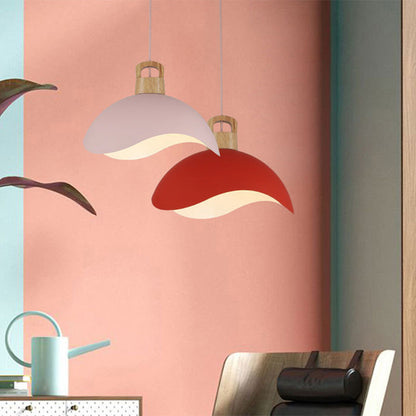 Modern Minimalist Aluminum & Wood Wavy Half-Round 1-Light Pendant Light For Living Room