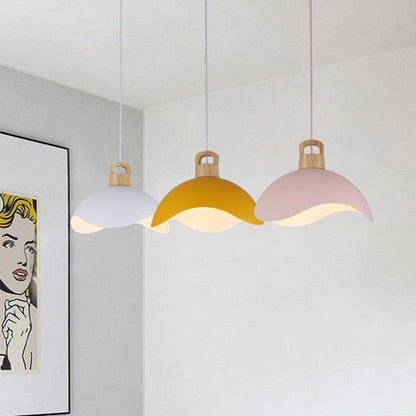 Modern Minimalist Aluminum & Wood Wavy Half-Round 1-Light Pendant Light For Living Room