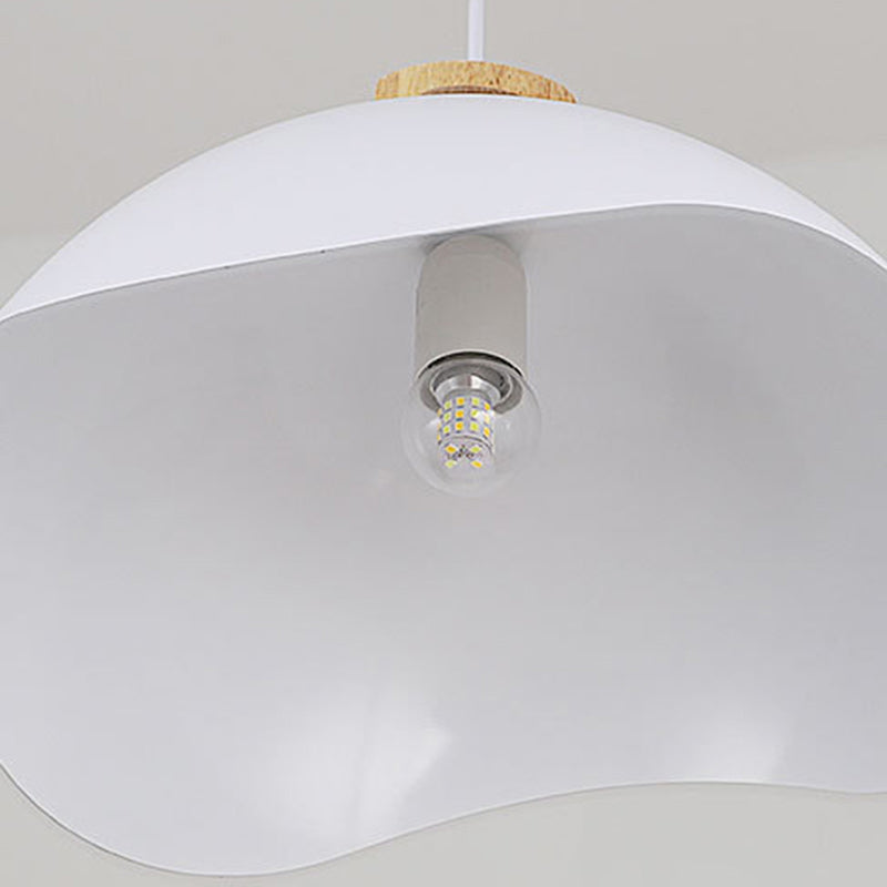 Modern Minimalist Aluminum & Wood Wavy Half-Round 1-Light Pendant Light For Living Room