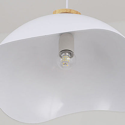 Modern Minimalist Aluminum & Wood Wavy Half-Round 1-Light Pendant Light For Living Room