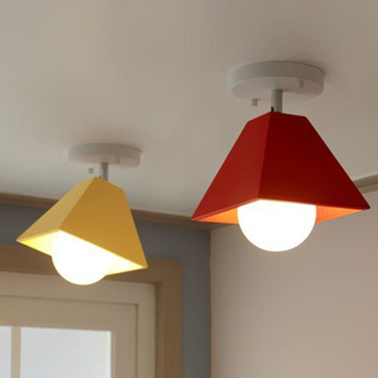 Contemporary Creative Iron Trapezoid 1-Light Semi-Flush Mount Ceiling Light For Living Room