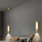 Contemporary Luxury Brass and Alabaster Cylinder LED Pendant Light for Bedroom
